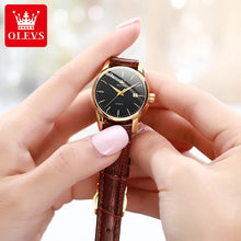 Load image into Gallery viewer, OLEVS Watch 6898 Women Watches Original Elegant Quartz Watch Waterproof Luminous Leather Strap Date Ladies Set Bracelet Watch