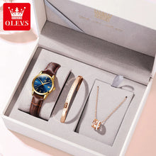 Load image into Gallery viewer, OLEVS Watch 6898 Women Watches Original Elegant Quartz Watch Waterproof Luminous Leather Strap Date Ladies Set Bracelet Watch