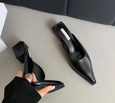 New Mid Heel Slippers Close Toe Outdoor Mules Casual Pumps Street Style Woman Sandals Slip on Half Slippers Loafers Shoes