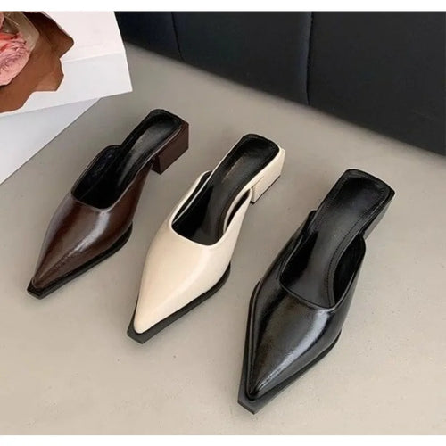 New Mid Heel Slippers Close Toe Outdoor Mules Casual Pumps Street Style Woman Sandals Slip on Half Slippers Loafers Shoes