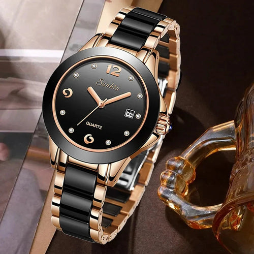 LIGE Sunkta Fashion Elegant Women's Watches Casual Luxury Ceramic Waterproof Ladies Clock Auto Date Dress Quartz Woman Watch+Box