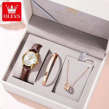 Load image into Gallery viewer, OLEVS Watch 6898 Women Watches Original Elegant Quartz Watch Waterproof Luminous Leather Strap Date Ladies Set Bracelet Watch
