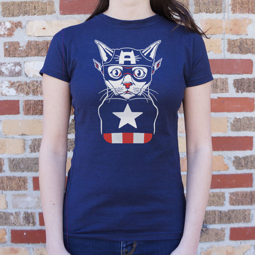 Captain Ameri-Cat T-Shirt (Ladies)