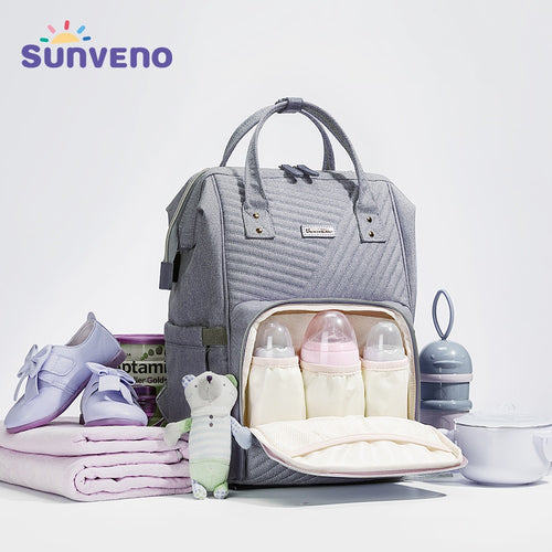 Sunveno Fashion Diaper Bag Backpack Quilted Large Mum Maternity Nursing Bag Travel Backpack Stroller Baby Bag Nappy Baby Care
