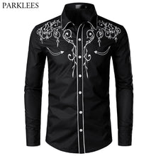 Load image into Gallery viewer, Stylish Western Cowboy Shirt Men Brand Design Embroidery Slim Fit Casual Long Sleeve Shirts Mens Wedding Party Shirt for Male