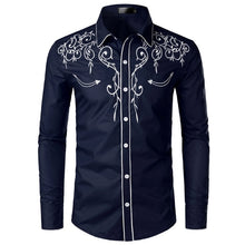 Load image into Gallery viewer, Stylish Western Cowboy Shirt Men Brand Design Embroidery Slim Fit Casual Long Sleeve Shirts Mens Wedding Party Shirt for Male
