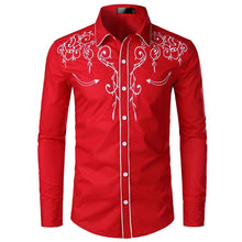 Load image into Gallery viewer, Stylish Western Cowboy Shirt Men Brand Design Embroidery Slim Fit Casual Long Sleeve Shirts Mens Wedding Party Shirt for Male