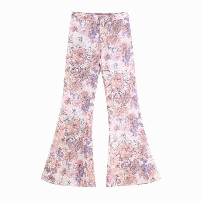 Load image into Gallery viewer, Women Sets Summer 2019 New Fashion Sunscreen Transparent Floral Prints Chiffon Long Shirts and Flare Pants