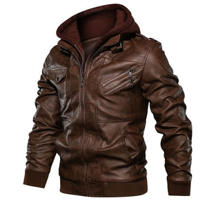 Men's Leather Jacket Casual Motorcycle Removable Hood Pu Leather Jacket 2019 New Male Oblique Zipper European size jaqueta couro