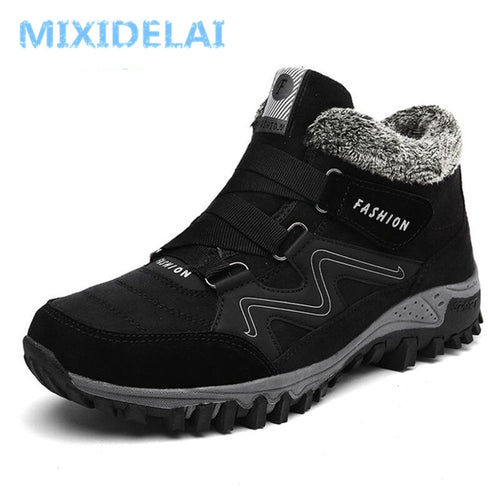 MIXIDELAI Brand Men Suede Working Fur Warm Ankle Boots Leather Men's boots Men Winter Waterproof Men Snow Boots Big Size 38-46