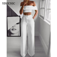 Load image into Gallery viewer, Hot Summer Woman Two-pieces Set Solid Color Ladies Fashion Suits Work Short Top + Loose Pants Sets for Woman Casual