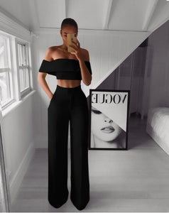 Hot Summer Woman Two-pieces Set Solid Color Ladies Fashion Suits Work Short Top + Loose Pants Sets for Woman Casual