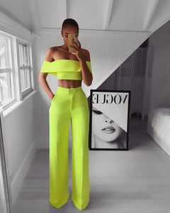 Hot Summer Woman Two-pieces Set Solid Color Ladies Fashion Suits Work Short Top + Loose Pants Sets for Woman Casual