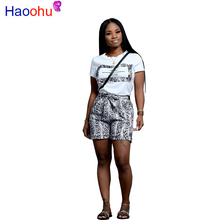 Load image into Gallery viewer, HAOOHU 2019 fashion  Leisure Letter Print Women Summer  Short T Shirt and Snake-line loose straight shorts  2 set Club Outfits