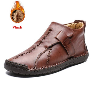 MIXIDELAI New Fashion Men Boots High Quality Split Leather Ankle Snow Boots Shoes Warm Fur Plush Winter Shoes Plus Size 38-48