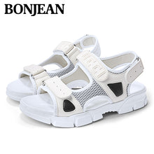 Load image into Gallery viewer, Summer Mesh Men Sandals Leather Canvas Men Casual Shoes Soft Light Weight Sandals Outdoor Beach Flip Flop Flats Loafer Slipper