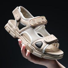 Load image into Gallery viewer, Summer Mesh Men Sandals Leather Canvas Men Casual Shoes Soft Light Weight Sandals Outdoor Beach Flip Flop Flats Loafer Slipper