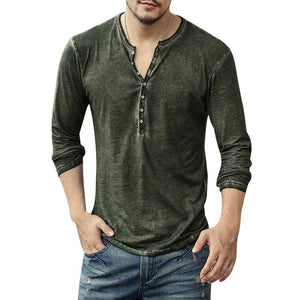 2020 Men Tee Shirt V-neck Long Sleeve Tee&Tops Stylish Slim Buttons T-shirt Autumn Casual Solid Male Clothing Plus Size 3XL