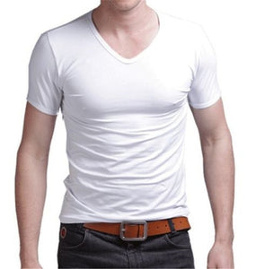 Fashion Summer Men Cotton T shirt casual short sleeve V-neck T-shirts Black White Plus Size M-XL V Neck Tops Tee Shirt Slim Fit