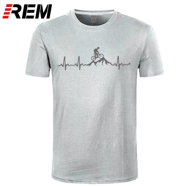 REM Mountain Bike Heartbeat Funny MTB Dirt Bike T Shirt Plus Size Custom Short Sleeve Men's T-shirt Fashion Family Cotton