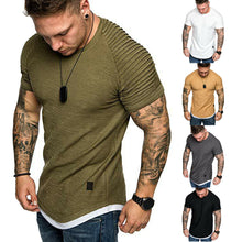 Load image into Gallery viewer, Hot Men&#39;s T-Shirts Pleated Wrinkled Slim Fit O Neck Short Sleeve Muscle Solid Casual Tops Shirts Summer Basic Tee New