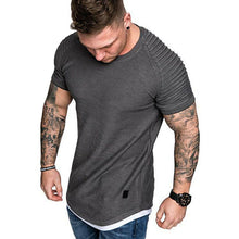 Load image into Gallery viewer, Hot Men&#39;s T-Shirts Pleated Wrinkled Slim Fit O Neck Short Sleeve Muscle Solid Casual Tops Shirts Summer Basic Tee New