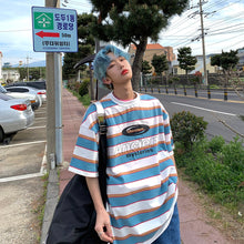 Load image into Gallery viewer, Striped Contrast Short Sleeve T-Shirt Men's Trendy Summer Street Hip Hop Loose Retro Couple Tops Personality Cotton Half Sleeve