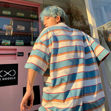 Load image into Gallery viewer, Striped Contrast Short Sleeve T-Shirt Men's Trendy Summer Street Hip Hop Loose Retro Couple Tops Personality Cotton Half Sleeve