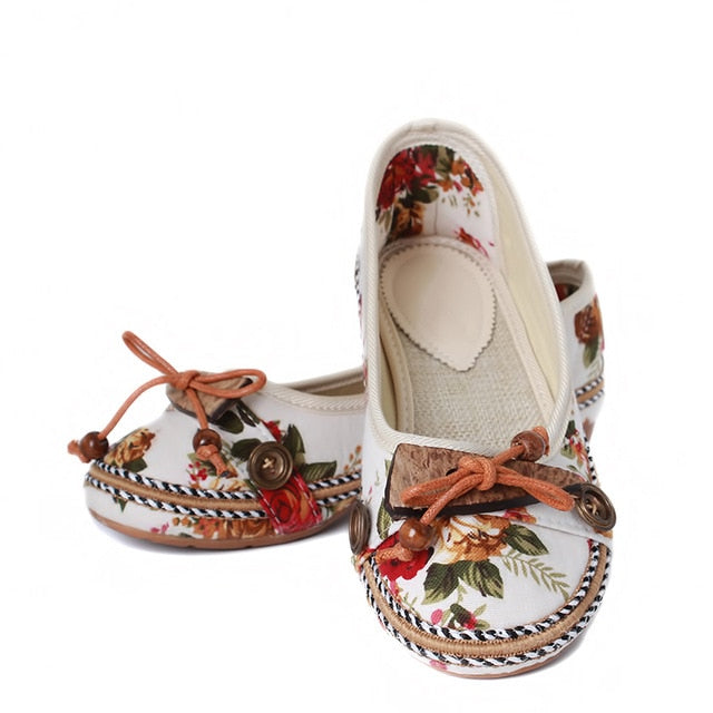 Round Toe Flat Shoes High Quality Cute Sen Women Shoes National Wind Shallow Mouth Floral Flower Comfortable Soft Bottom Shoes