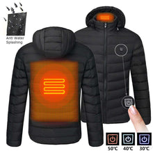 Load image into Gallery viewer, 2020 NWE Men Winter Warm USB Heating Jackets Smart Thermostat Pure Color Hooded Heated Clothing Waterproof  Warm Jackets