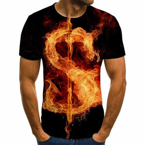 2020 new flame men's T-shirt summer fashion short-sleeved 3D round neck tops smoke element shirt trendy men's T-shirt