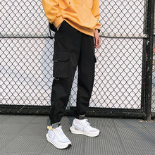 Load image into Gallery viewer, Men&#39;s Side Pockets Cargo Harem Pants 2020 Ribbons Black Hip Hop Casual Male Joggers Trousers Fashion Casual Streetwear Pants