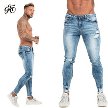 Load image into Gallery viewer, GINGTTO Jeans Men Elastic Waist Skinny Jeans Men 2020 Stretch Ripped Pants Streetwear Mens Denim Jeans Blue