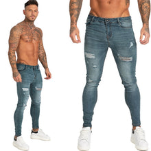 Load image into Gallery viewer, GINGTTO Jeans Men Elastic Waist Skinny Jeans Men 2020 Stretch Ripped Pants Streetwear Mens Denim Jeans Blue