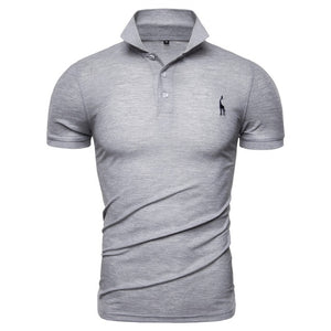 Dropshipping 2019 New Polo Shirt Men Solid Casual Cotton Polo Giraffe Men Slim Fit Embroidery Short Sleeve Men's Polo 10 Colors