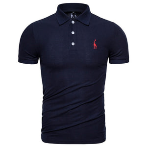 Dropshipping 2019 New Polo Shirt Men Solid Casual Cotton Polo Giraffe Men Slim Fit Embroidery Short Sleeve Men's Polo 10 Colors