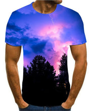 Load image into Gallery viewer, Men&#39;s 3D printing T-shirt lightning landscape printing t-shirt men&#39;s T-shirt Summer Black T-Shirt round neck beach T-shirt