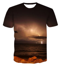 Load image into Gallery viewer, Men&#39;s 3D printing T-shirt lightning landscape printing t-shirt men&#39;s T-shirt Summer Black T-Shirt round neck beach T-shirt