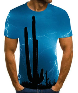 Men's 3D printing T-shirt lightning landscape printing t-shirt men's T-shirt Summer Black T-Shirt round neck beach T-shirt