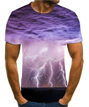 Load image into Gallery viewer, Men&#39;s 3D printing T-shirt lightning landscape printing t-shirt men&#39;s T-shirt Summer Black T-Shirt round neck beach T-shirt