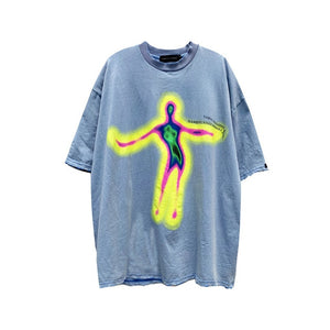 UNCLEDONJM Distorted Portrait Printing Short-Sleeved T-shirt Hip-Hop Summer streetwear oversized retro men t shirt NF-NB107