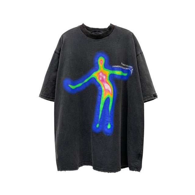 UNCLEDONJM Distorted Portrait Printing Short-Sleeved T-shirt Hip-Hop Summer streetwear oversized retro men t shirt NF-NB107