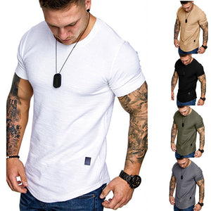 New Men's T-shirt Slim Fit O-neck Short Sleeve Muscle Fitness Casual Hip Hop Cotton Top Summer Fashion Basic T-shirt Large Size