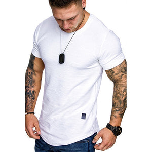 New Men's T-shirt Slim Fit O-neck Short Sleeve Muscle Fitness Casual Hip Hop Cotton Top Summer Fashion Basic T-shirt Large Size
