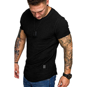 New Men's T-shirt Slim Fit O-neck Short Sleeve Muscle Fitness Casual Hip Hop Cotton Top Summer Fashion Basic T-shirt Large Size