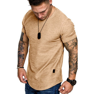 New Men's T-shirt Slim Fit O-neck Short Sleeve Muscle Fitness Casual Hip Hop Cotton Top Summer Fashion Basic T-shirt Large Size