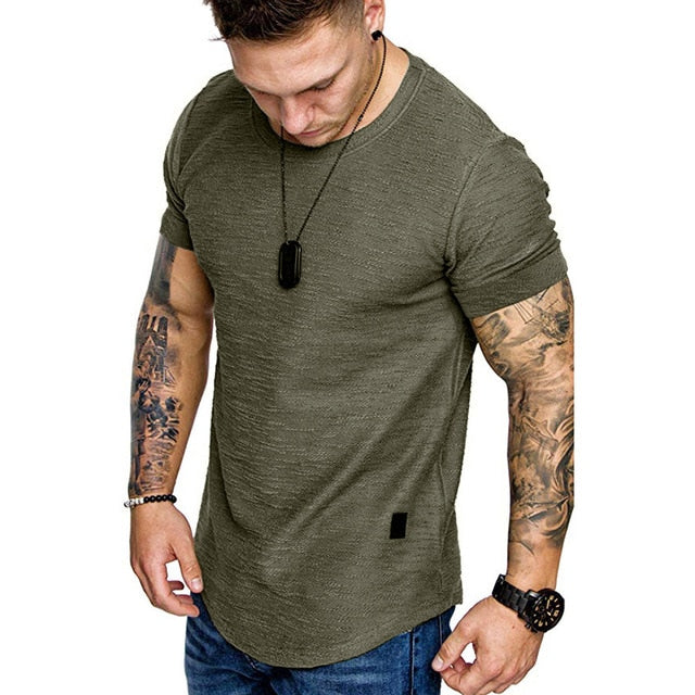 New Men's T-shirt Slim Fit O-neck Short Sleeve Muscle Fitness Casual Hip Hop Cotton Top Summer Fashion Basic T-shirt Large Size
