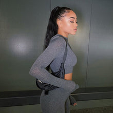 Load image into Gallery viewer, Two Piece Sets Women Solid Autumn Tracksuits High Waist Stretchy Sportswear Hot Crop Tops And Leggings Matching Outfits