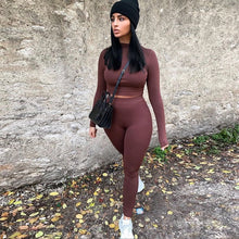 Load image into Gallery viewer, Two Piece Sets Women Solid Autumn Tracksuits High Waist Stretchy Sportswear Hot Crop Tops And Leggings Matching Outfits