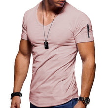 Load image into Gallery viewer, 2021 New Men&#39;s V-neck T-shirt Fitness Bodybuilding T-shirt High Street Summer Short-Sleeved Zipper Casual Cotton Top